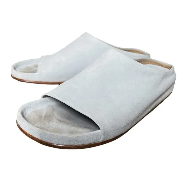 Lauren Manoogian Light Blue Gray Suede Mono Slide Sandals - 39