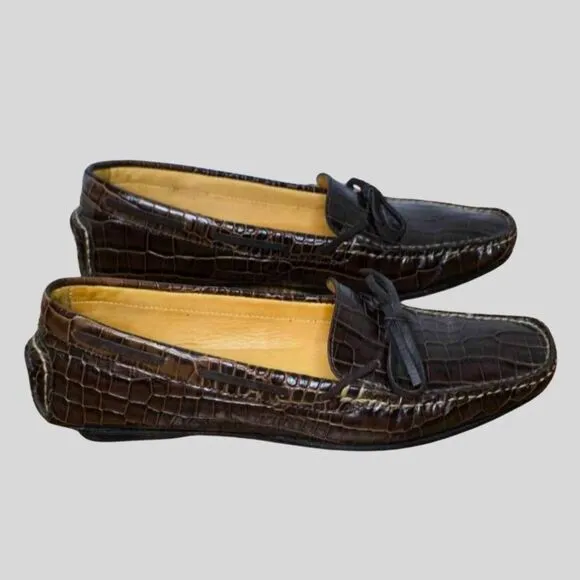 Lauren Ralph Lauren Women's Loafers Size 6B Brown Croc Embossed Leather Shoes