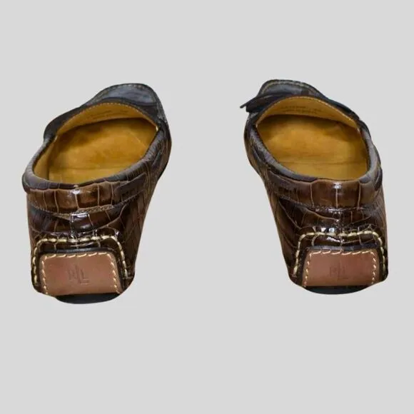 Lauren Ralph Lauren Women's Loafers Size 6B Brown Croc Embossed Leather Shoes