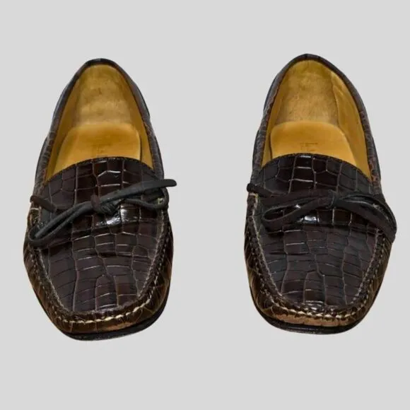 Lauren Ralph Lauren Women's Loafers Size 6B Brown Croc Embossed Leather Shoes