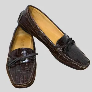 Lauren Ralph Lauren Women's Loafers Size 6B Brown Croc Embossed Leather Shoes