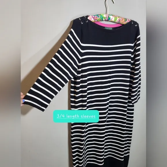 LAUREN RL NWOT Knit Dress | Black &amp; White Stripe | 3/4 Sleeve | size 1X