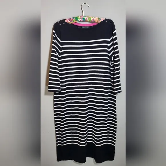 LAUREN RL NWOT Knit Dress | Black &amp; White Stripe | 3/4 Sleeve | size 1X
