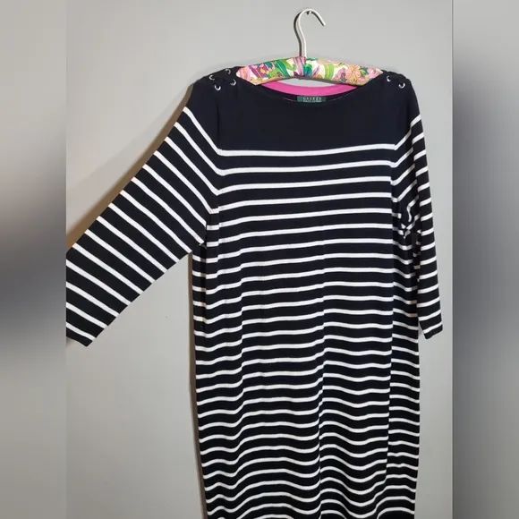 LAUREN RL NWOT Knit Dress | Black &amp; White Stripe | 3/4 Sleeve | size 1X