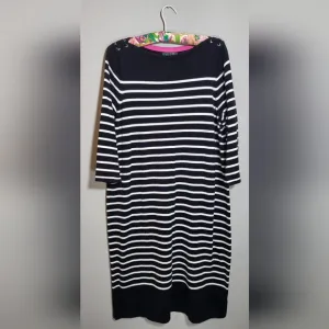 LAUREN RL NWOT Knit Dress | Black &amp; White Stripe | 3/4 Sleeve | size 1X