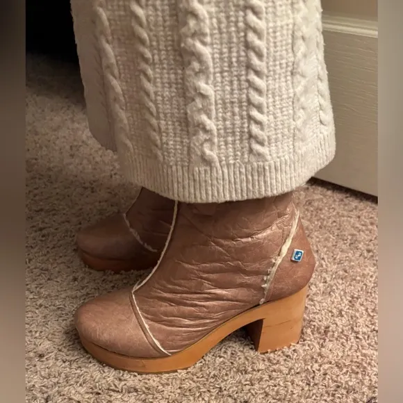 Lazuli Clog Boots, My Clog Vegan Leather Heeled Boots Beige Size 39 Sz 8.5 US