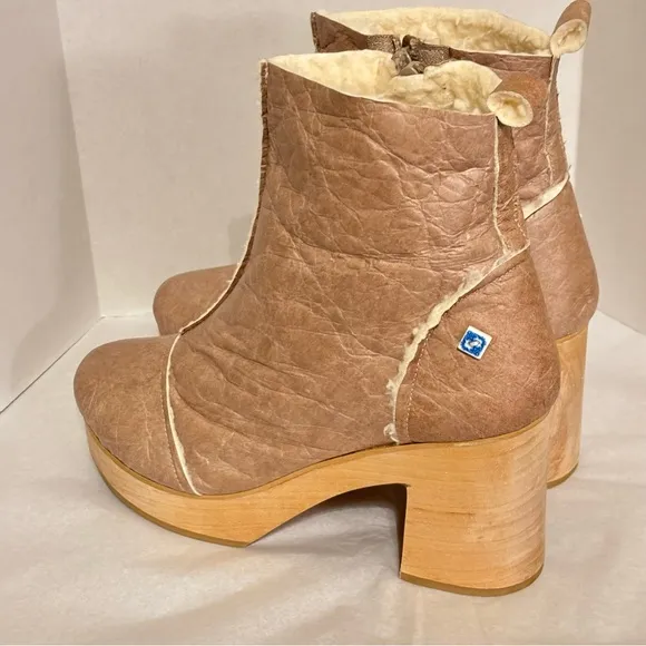 Lazuli Clog Boots, My Clog Vegan Leather Heeled Boots Beige Size 39 Sz 8.5 US