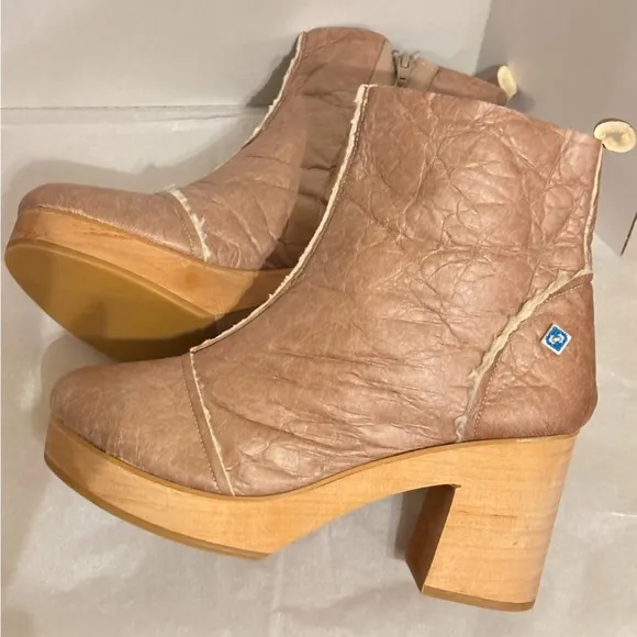 Lazuli Clog Boots, My Clog Vegan Leather Heeled Boots Beige Size 39 Sz 8.5 US