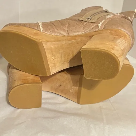 Lazuli Clog Boots, My Clog Vegan Leather Heeled Boots Beige Size 39 Sz 8.5 US