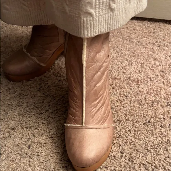 Lazuli Clog Boots, My Clog Vegan Leather Heeled Boots Beige Size 39 Sz 8.5 US