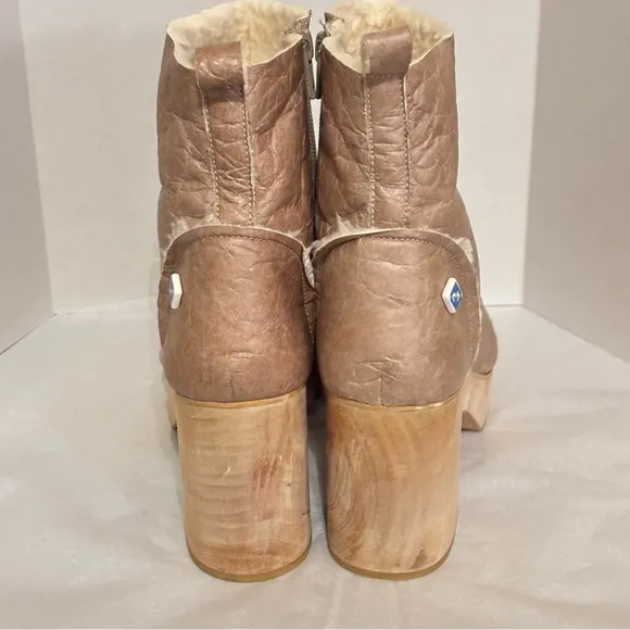 Lazuli Clog Boots, My Clog Vegan Leather Heeled Boots Beige Size 39 Sz 8.5 US