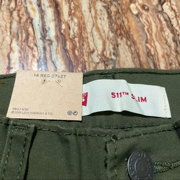 Levi's 511 Pants Boys Size 14 Green Slim Stretch Super Soft