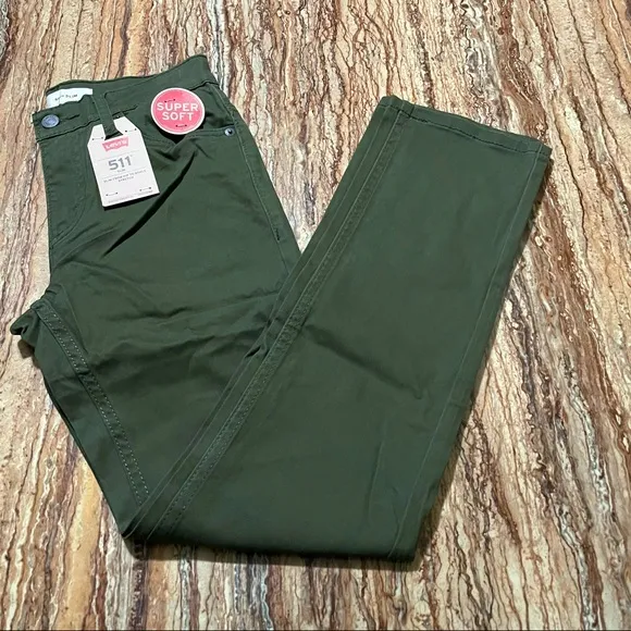 Levi's 511 Pants Boys Size 14 Green Slim Stretch Super Soft