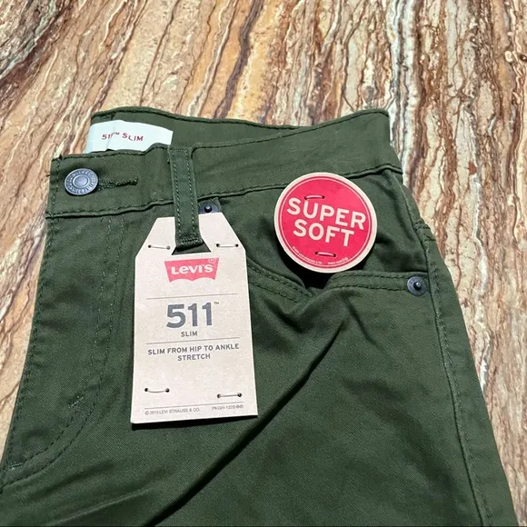 Levi's 511 Pants Boys Size 14 Green Slim Stretch Super Soft