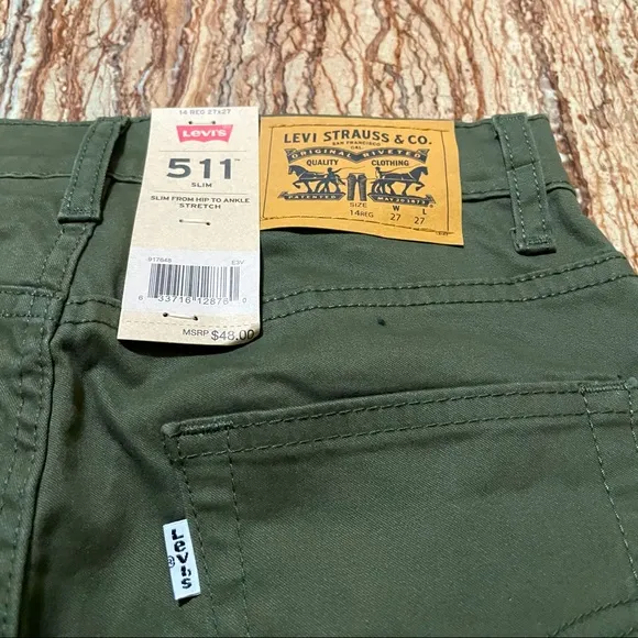 Levi's 511 Pants Boys Size 14 Green Slim Stretch Super Soft
