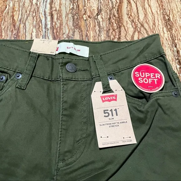 Levi's 511 Pants Boys Size 14 Green Slim Stretch Super Soft