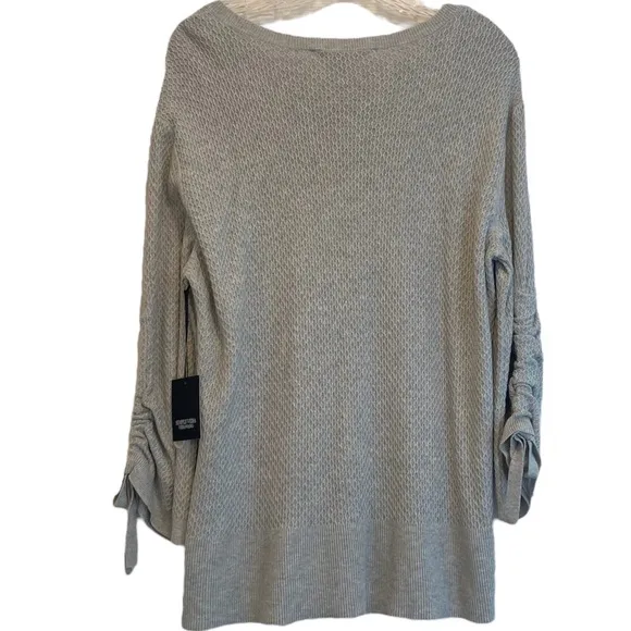Lightweight Sweater All Season Knit Drawstring Sleeve Neutral Gray Size Large