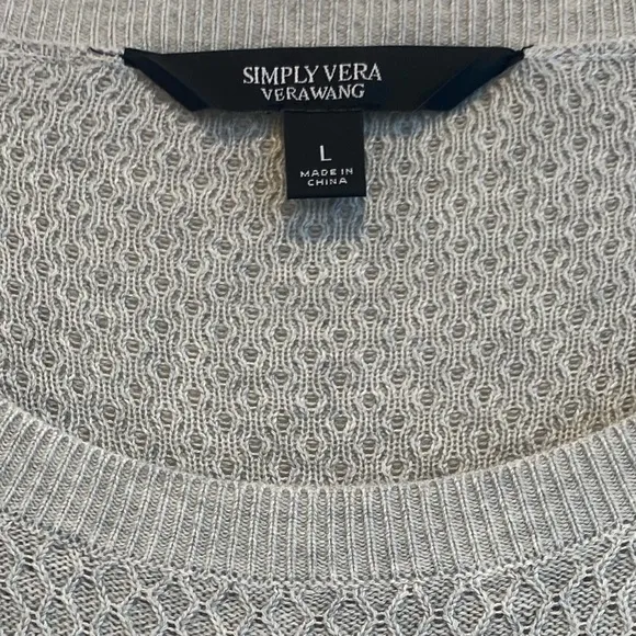 Lightweight Sweater All Season Knit Drawstring Sleeve Neutral Gray Size Large