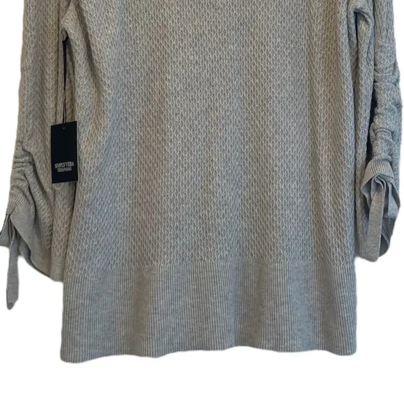 Lightweight Sweater All Season Knit Drawstring Sleeve Neutral Gray Size Large