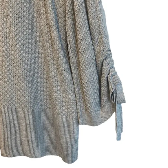 Lightweight Sweater All Season Knit Drawstring Sleeve Neutral Gray Size Large