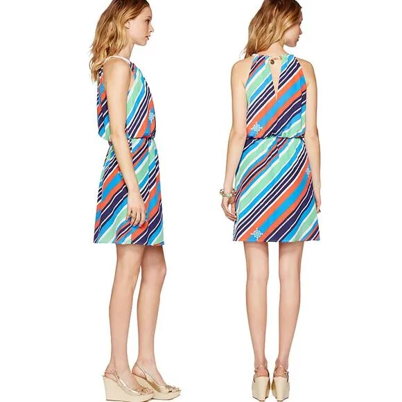 LILLY PULITZER Kennett Silk Overboard Stripe Braided Chain Mini Dress Size S