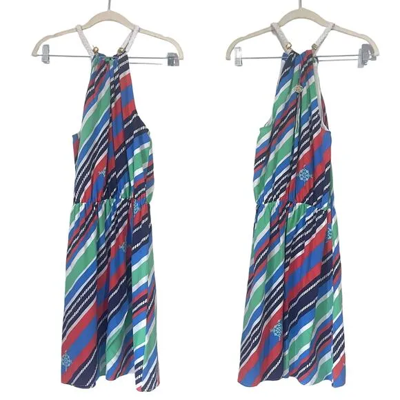LILLY PULITZER Kennett Silk Overboard Stripe Braided Chain Mini Dress Size S