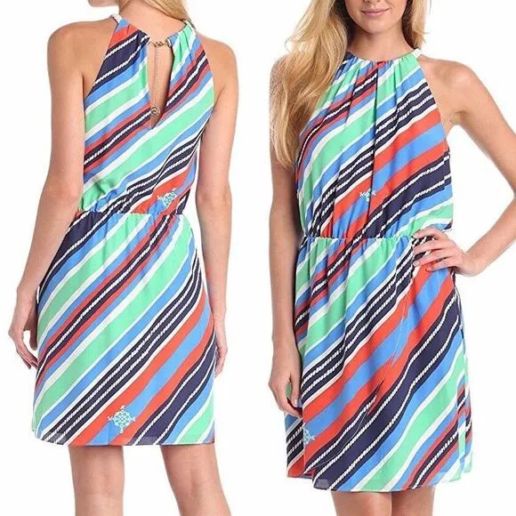 LILLY PULITZER Kennett Silk Overboard Stripe Braided Chain Mini Dress Size S