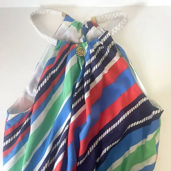 LILLY PULITZER Kennett Silk Overboard Stripe Braided Chain Mini Dress Size S