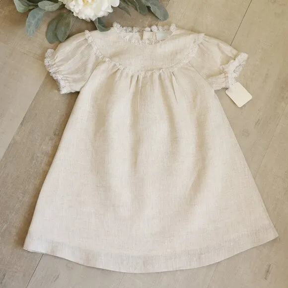 Linen Float Dress 100% Cotton Linen Flax Beige Add Monogram Beach Portrait NWT