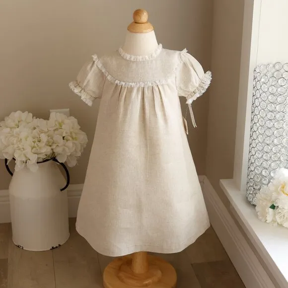 Linen Float Dress 100% Cotton Linen Flax Beige Add Monogram Beach Portrait NWT