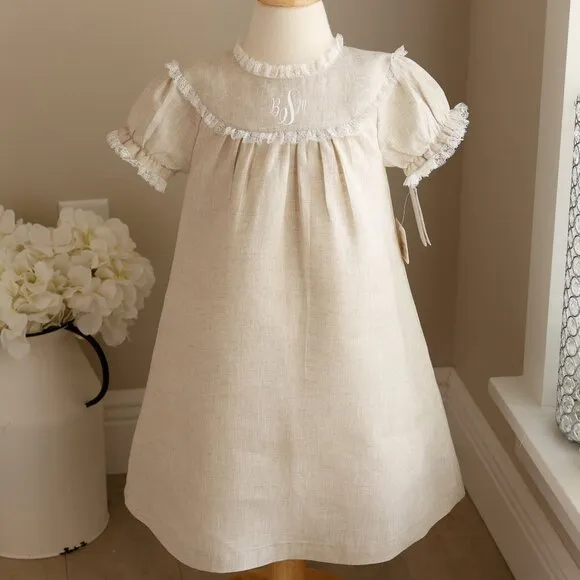 Linen Float Dress 100% Cotton Linen Flax Beige Add Monogram Beach Portrait NWT