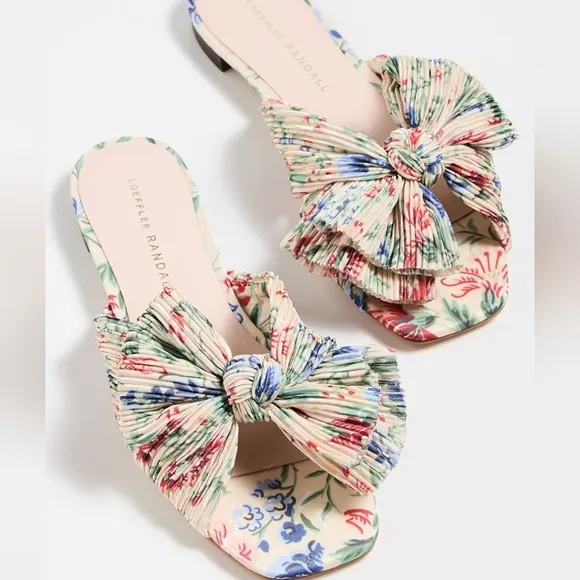 Loeffler Randall Daphne  Bow Slide Floral Size 8.5 Tan Vine Floral