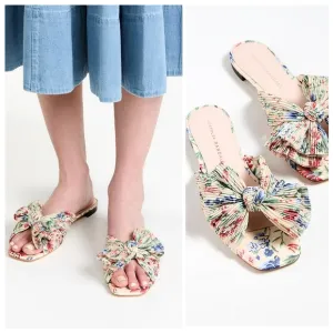 Loeffler Randall Daphne  Bow Slide Floral Size 8.5 Tan Vine Floral