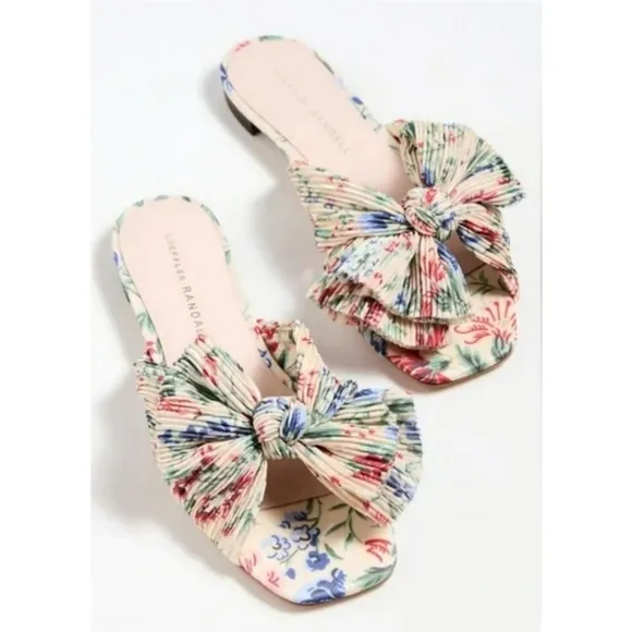 Loeffler Randall Daphne  Bow Slide Floral Size 8.5 Tan Vine Floral