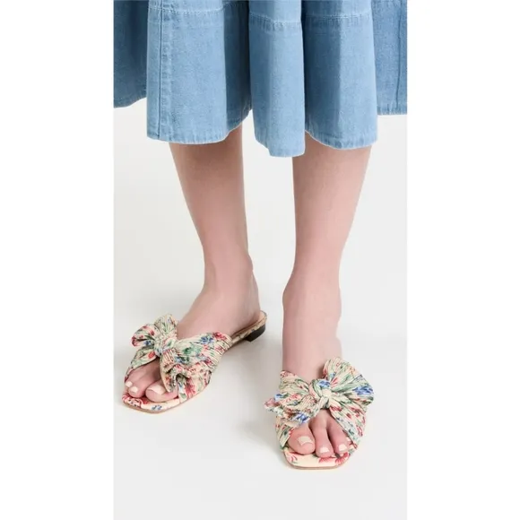 Loeffler Randall Daphne  Bow Slide Floral Size 8.5 Tan Vine Floral