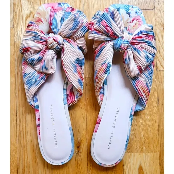 Loeffler Randall Daphne  Bow Slide Floral Size 8.5 Tan Vine Floral