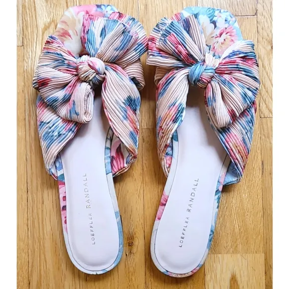 Loeffler Randall Daphne  Bow Slide Floral Size 8.5 Tan Vine Floral