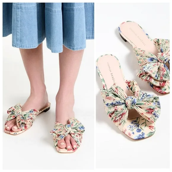 Loeffler Randall Daphne  Bow Slide Floral Size 8.5 Tan Vine Floral