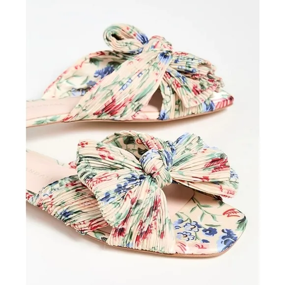 Loeffler Randall Daphne  Bow Slide Floral Size 8.5 Tan Vine Floral