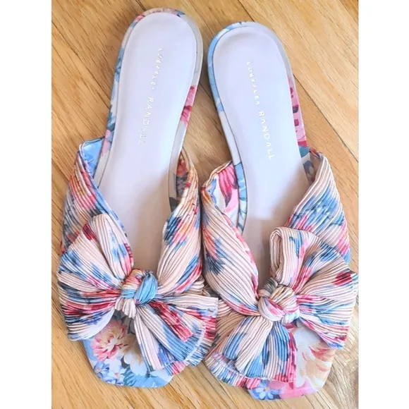 Loeffler Randall Daphne  Bow Slide Floral Size 8.5 Tan Vine Floral