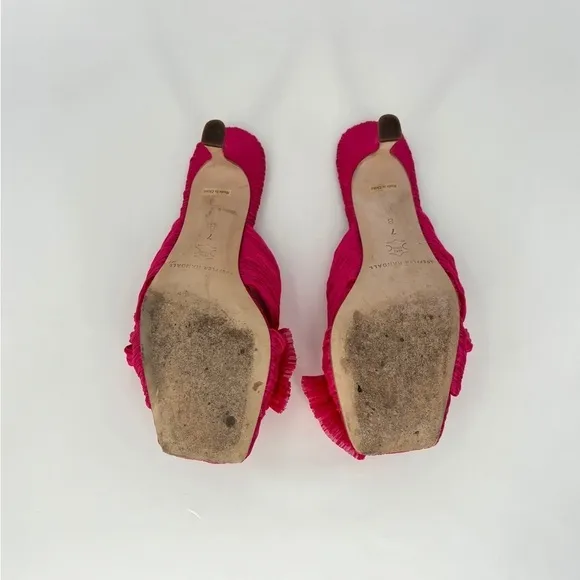 Loeffler Randall Eugenia Pleated Bow High Heel Mule Sandals in Fuchsia Pink, 7