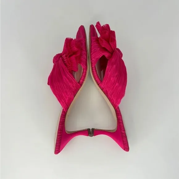 Loeffler Randall Eugenia Pleated Bow High Heel Mule Sandals in Fuchsia Pink, 7