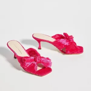 Loeffler Randall Eugenia Pleated Bow High Heel Mule Sandals in Fuchsia Pink, 7