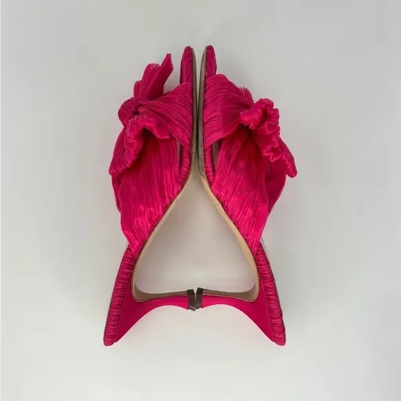 Loeffler Randall Eugenia Pleated Bow High Heel Mule Sandals in Fuchsia Pink, 7