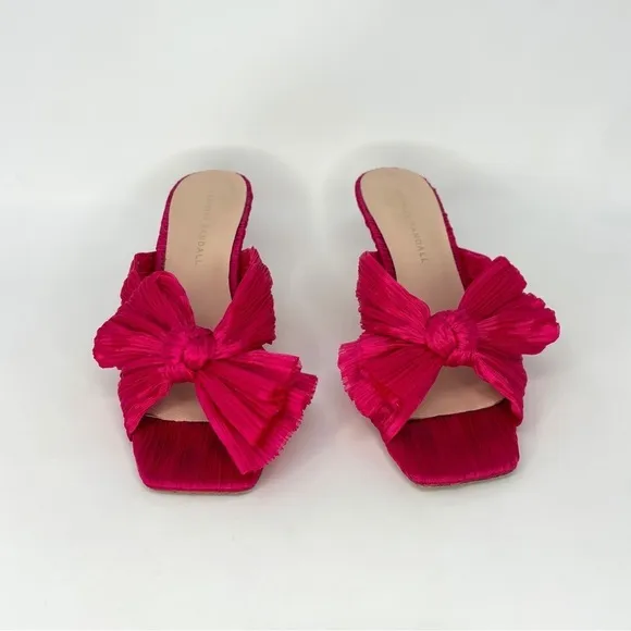 Loeffler Randall Eugenia Pleated Bow High Heel Mule Sandals in Fuchsia Pink, 7