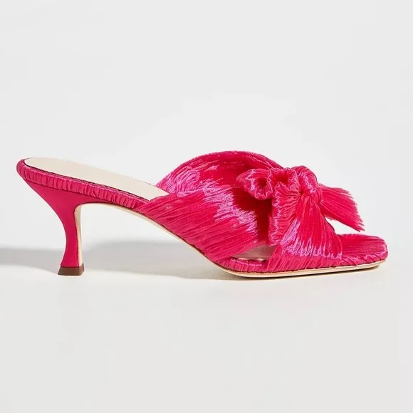 Loeffler Randall Eugenia Pleated Bow High Heel Mule Sandals in Fuchsia Pink, 7