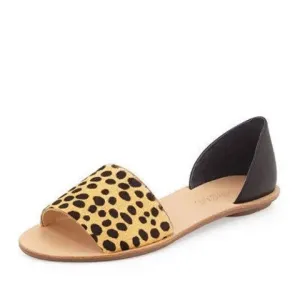 Loeffler Randall tan black spot leopard print calf hair sawyer flats sandals