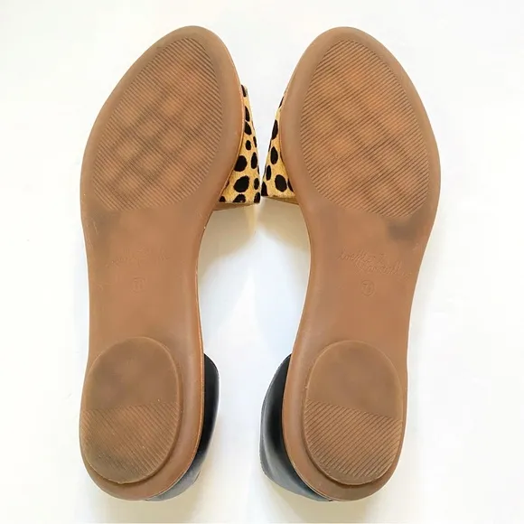 Loeffler Randall tan black spot leopard print calf hair sawyer flats sandals