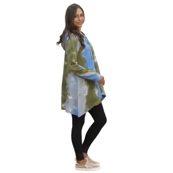 LOGO LORI GOLDSTEIN Tie-Dye Rib Knit Hoodie Vallarta Blue XL