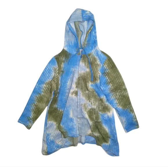 LOGO LORI GOLDSTEIN Tie-Dye Rib Knit Hoodie Vallarta Blue XL